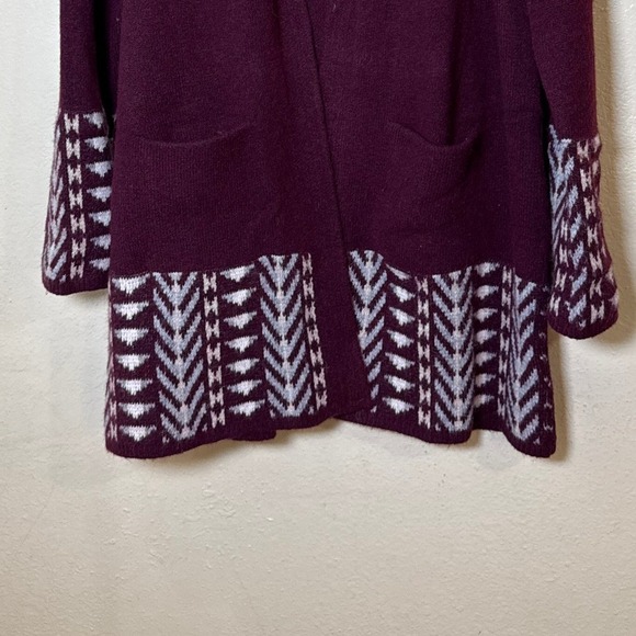 Frye Cardigan Women L Dark Red Purple Geometric Aztec Western Open Front READ - Picture 4 of 12